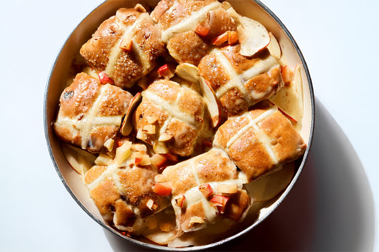 Apple & Cinnamon Easter Bun Bread & Butter Pudding